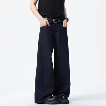 Riolio Men Dark Blue Loose Drag Floor Length Jeans Classic Straight Leg Denim Pants Wholesale Hot Sale Minimalist Casual Streetwear